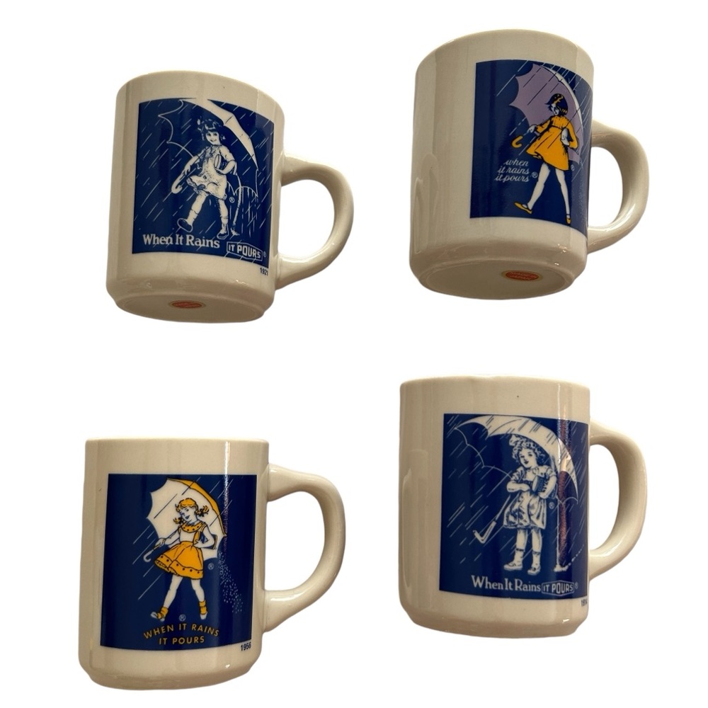Vintage When it Rains It Pours Morton Salt Girl 1914 1921 1956 1968 Coffee Mugs - Picture 7 of 13
